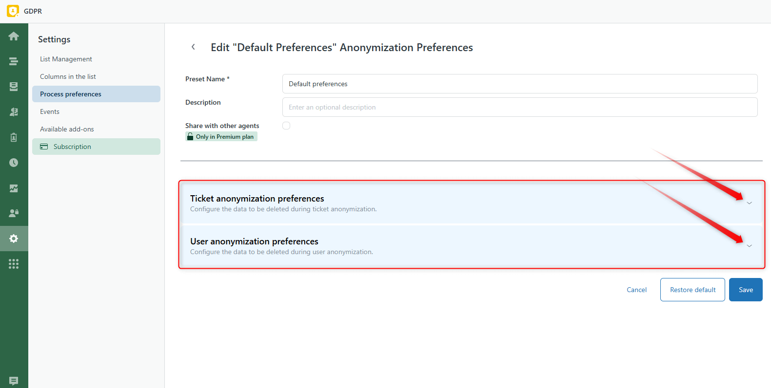 Ticket User Preferences GDPR