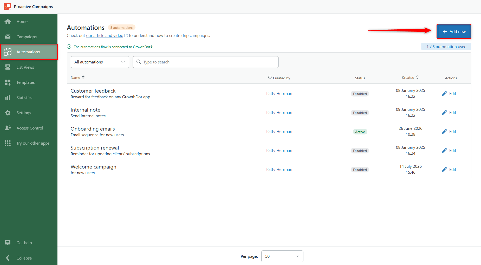 Add New Automation Add New Automation
