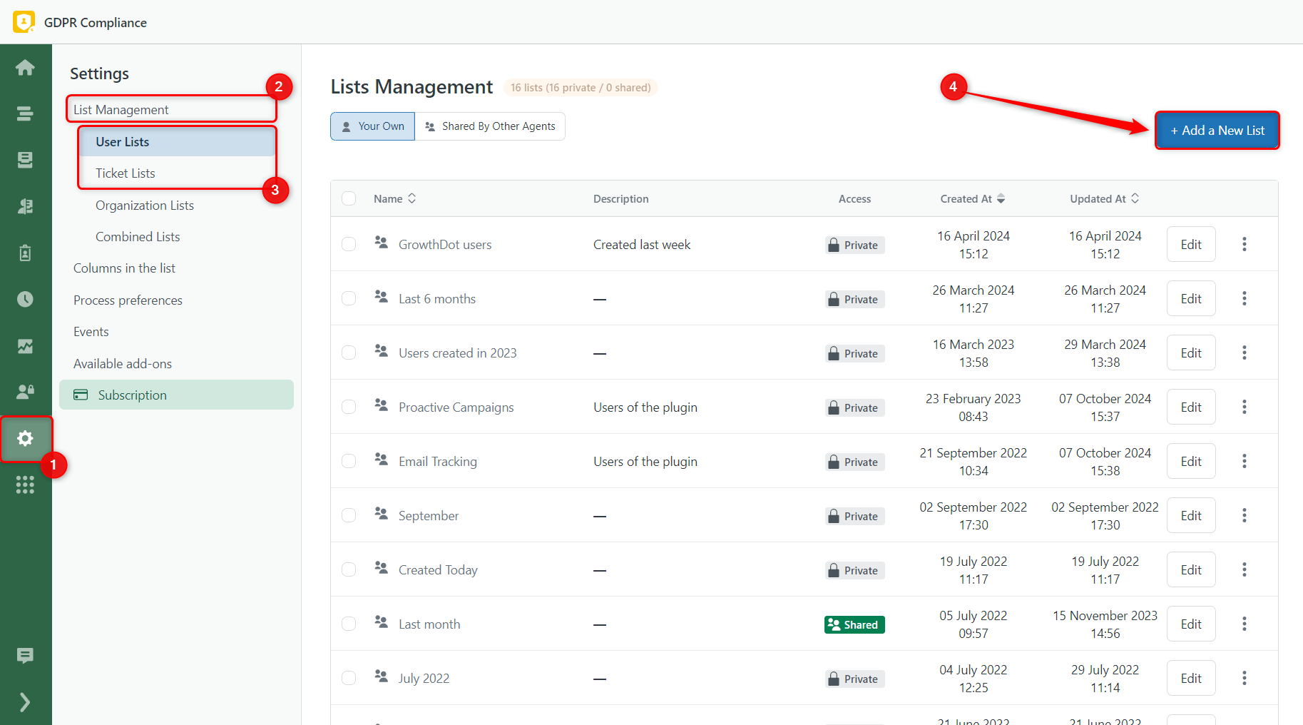 Create User Ticket List