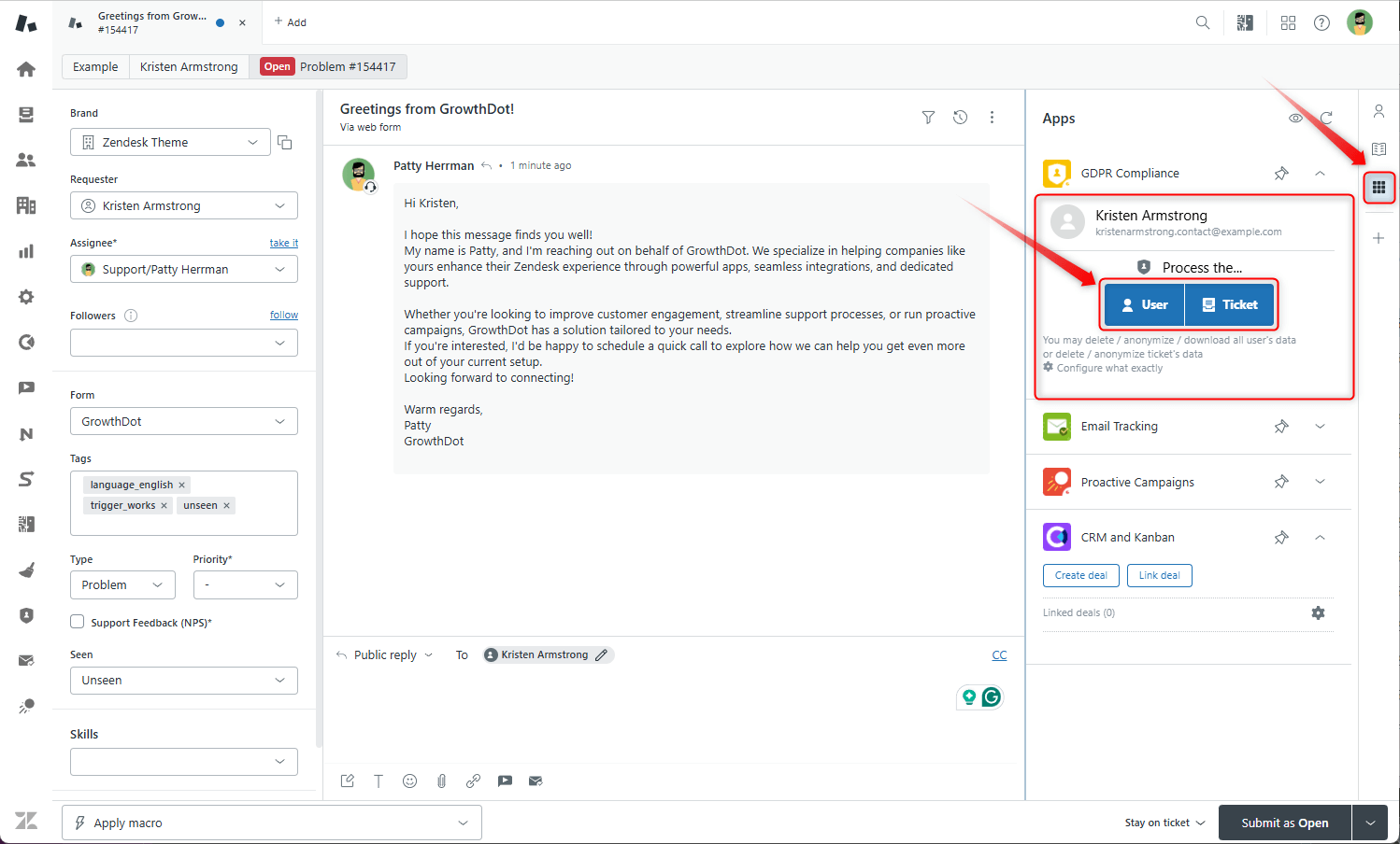 Delete from Ticket GDPR