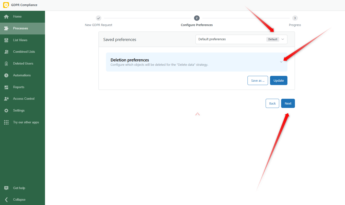 Deletion Preferences GDPR