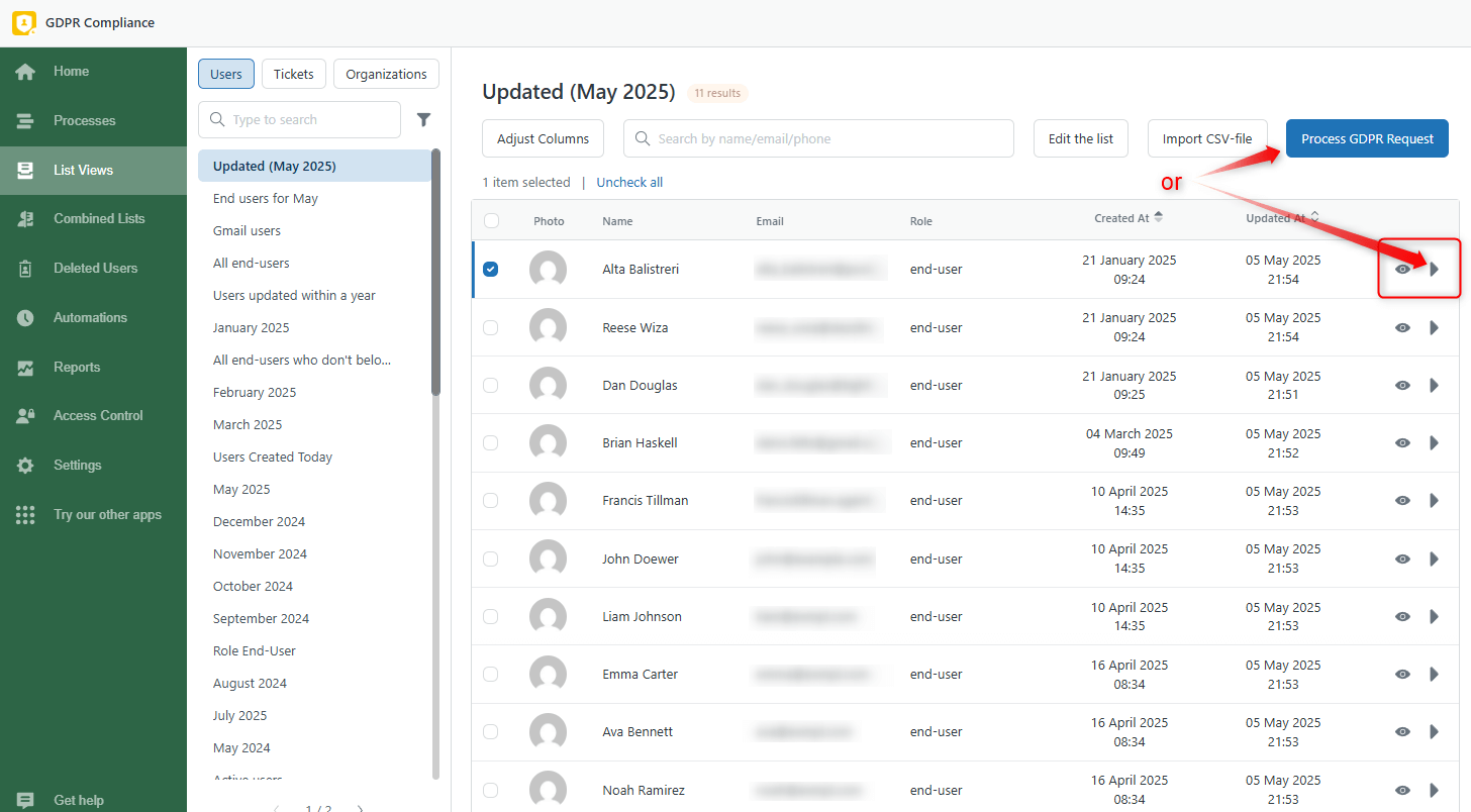 GDPR Retrieve from List