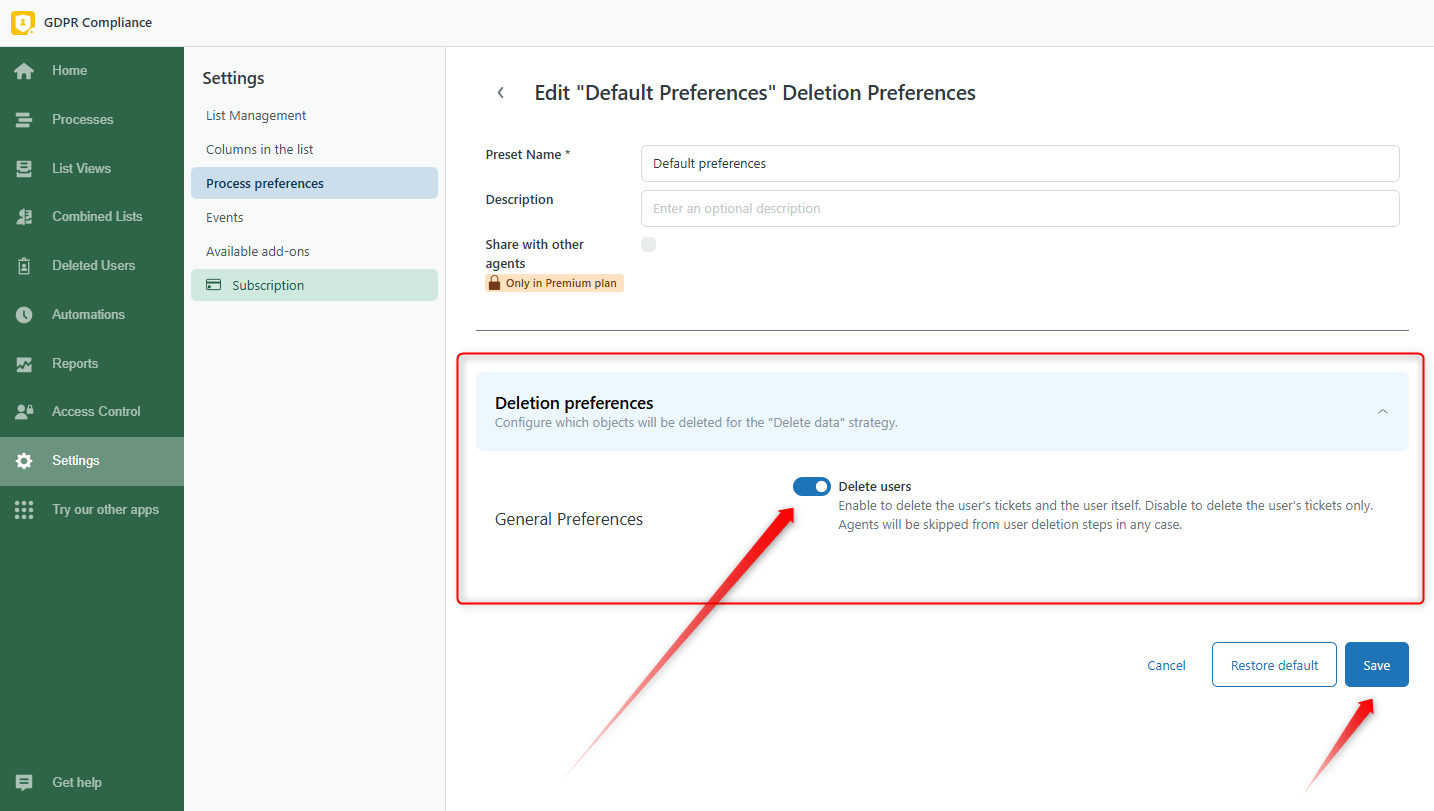 General Deletion Preferences GDPR