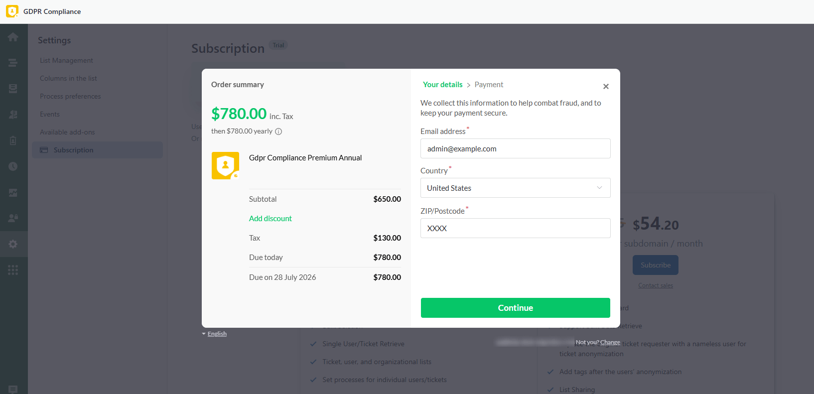 Payment Details GDPR