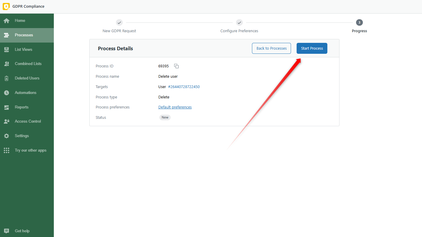 Start Process GDPR