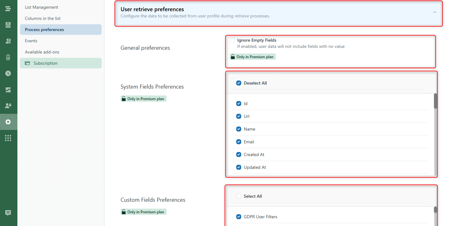 User Retrieve Preferences