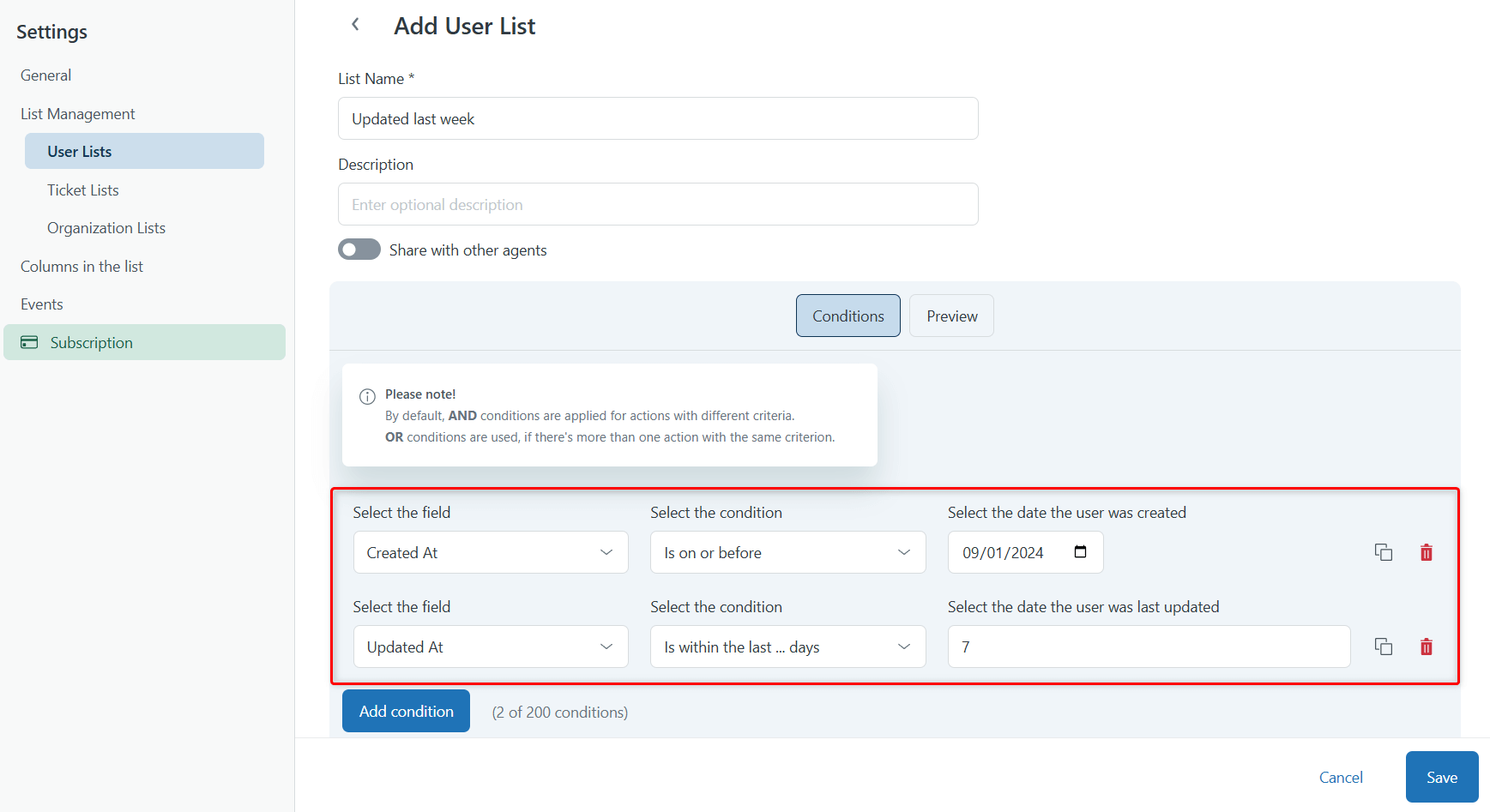 List Conditions Created Updated At