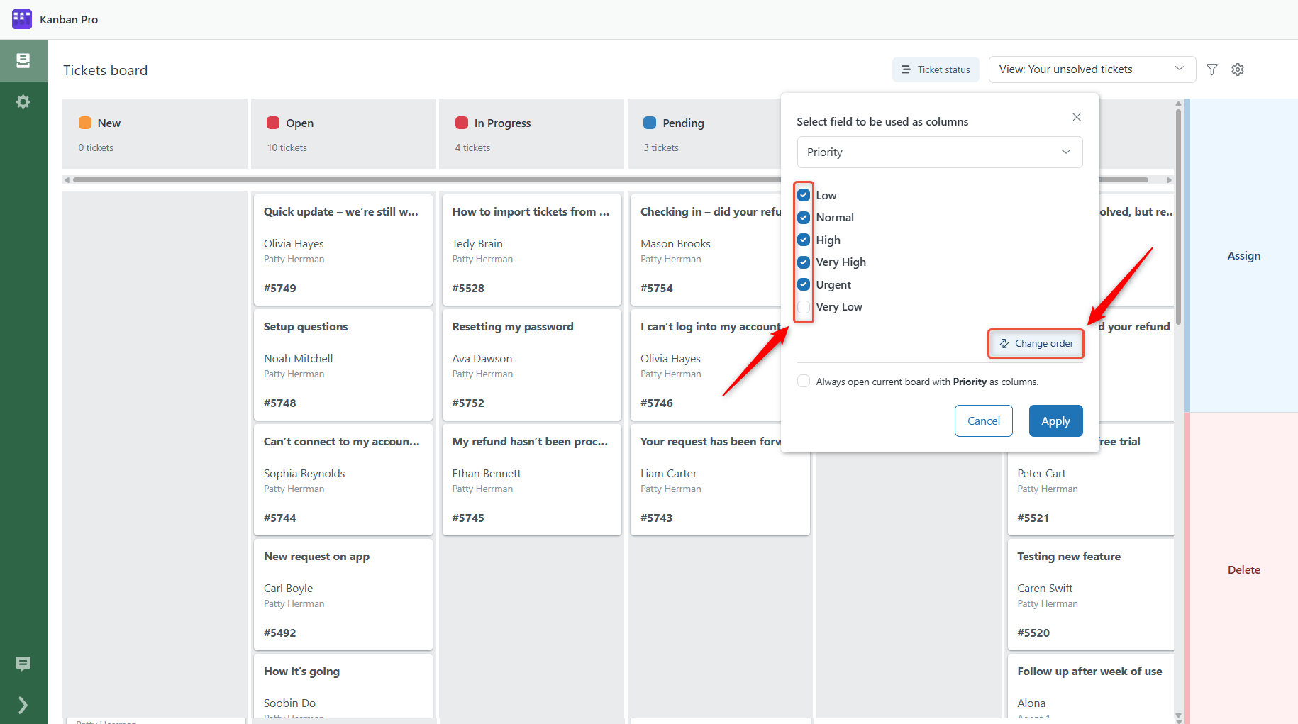 Customize Ticket Board Columns