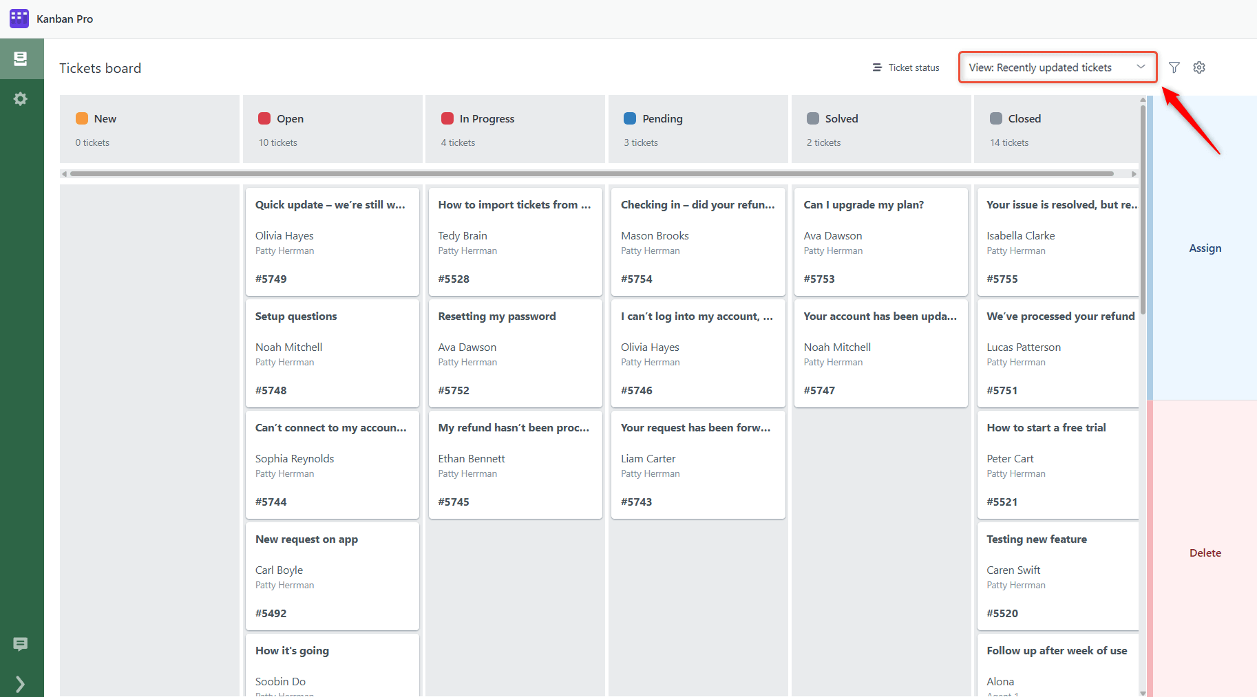 Select Zendesk View for Kanban Board