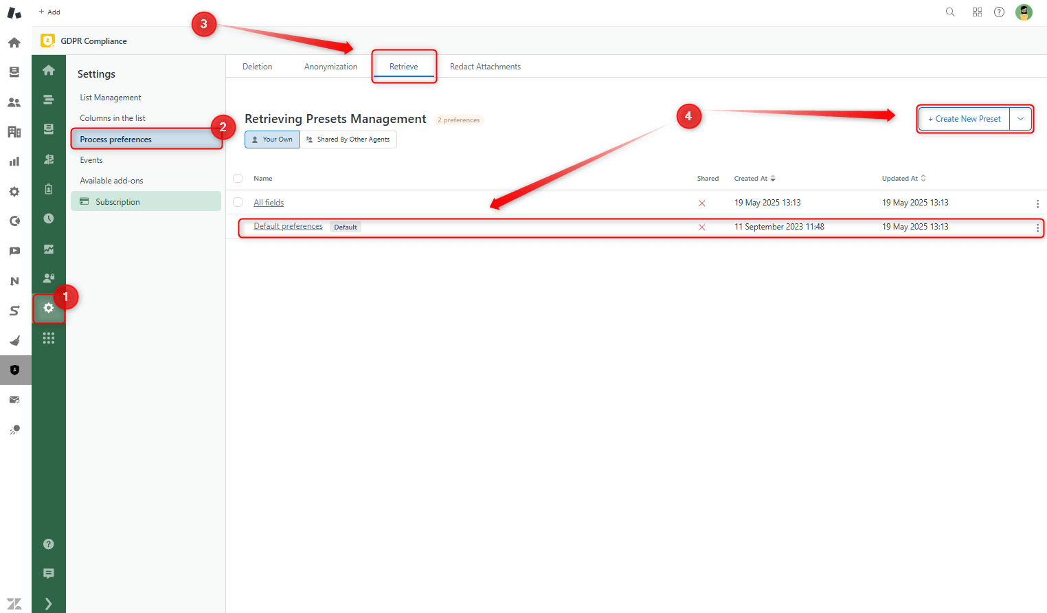 Retrieve Preferences gdpr