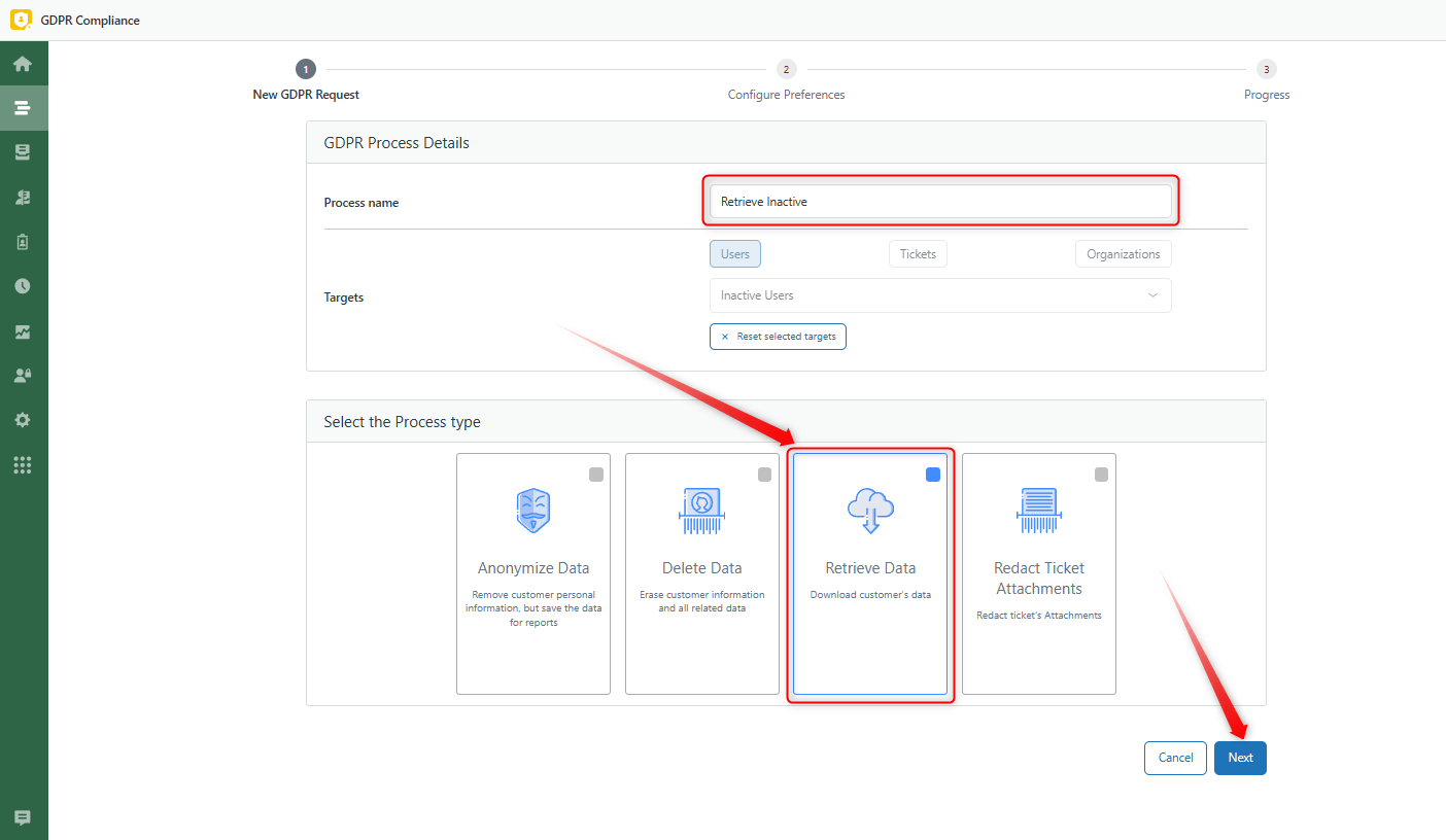 Retrieve Users GDPR