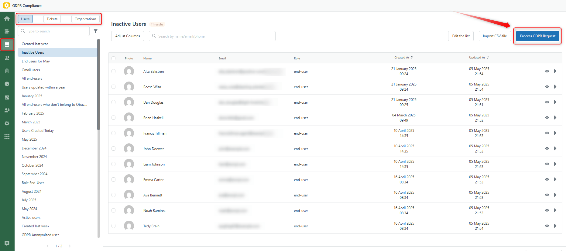User Ticket Orgs lists