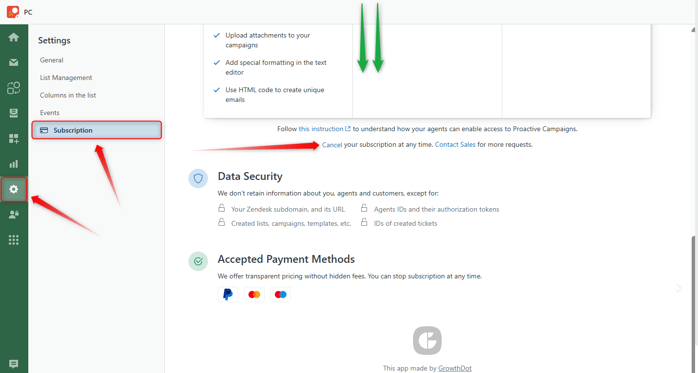 General Subscription page
