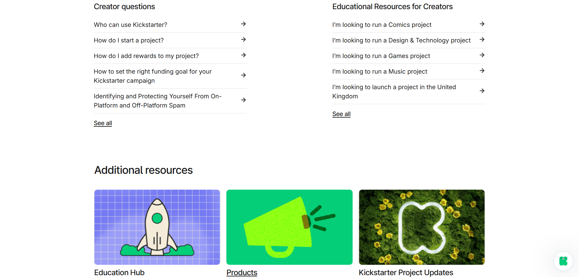 Kickstarter help and support ui design