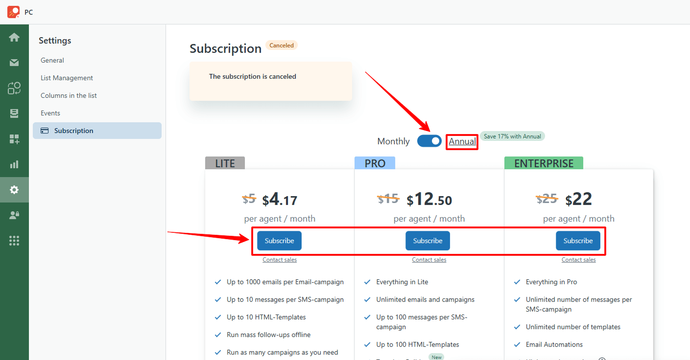 Proactive Campaigns subscribe