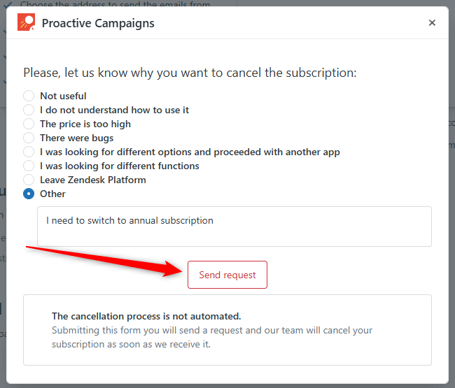 Send Request Annual Subscription