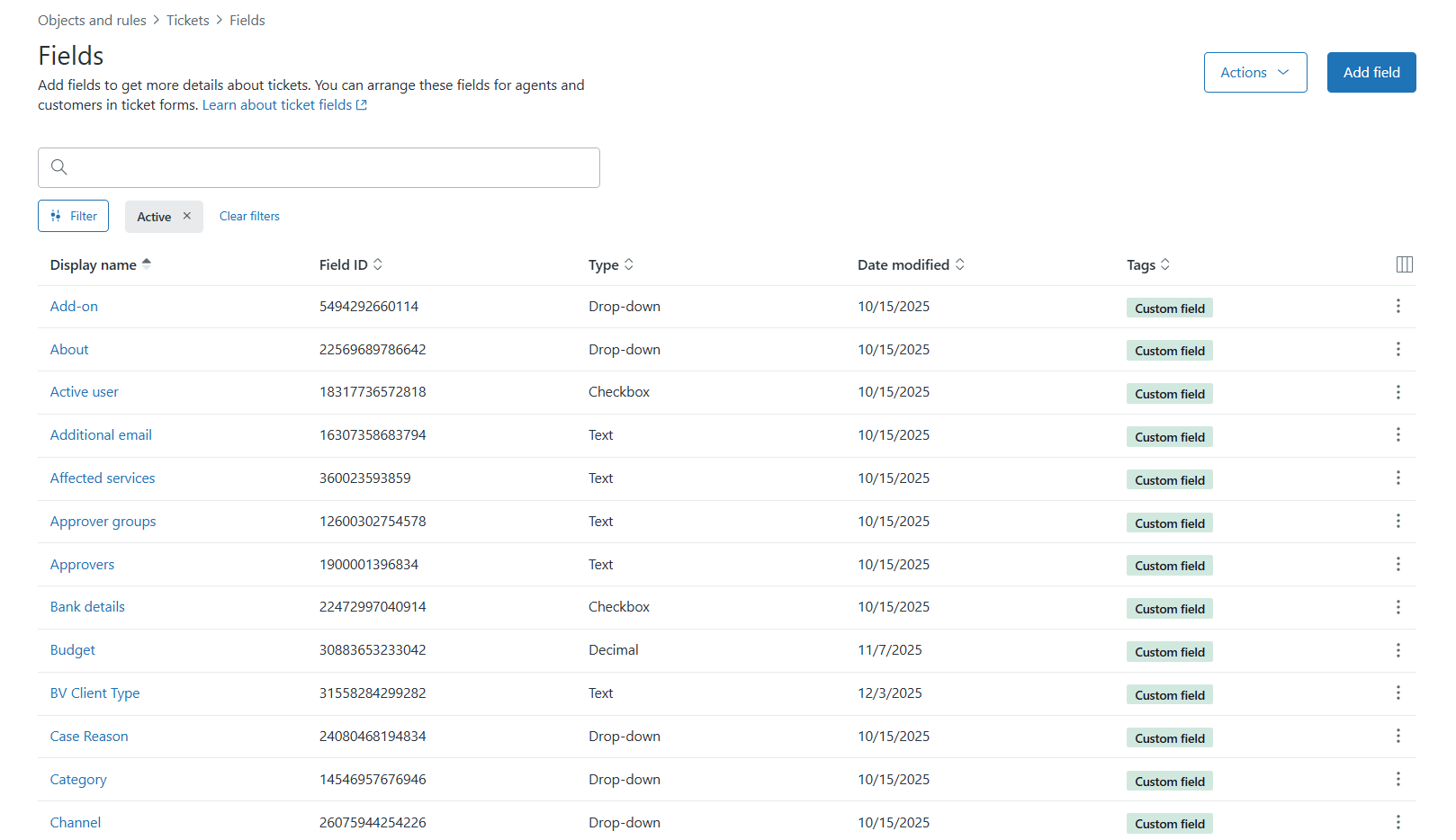 Zendesk Custom Fields
