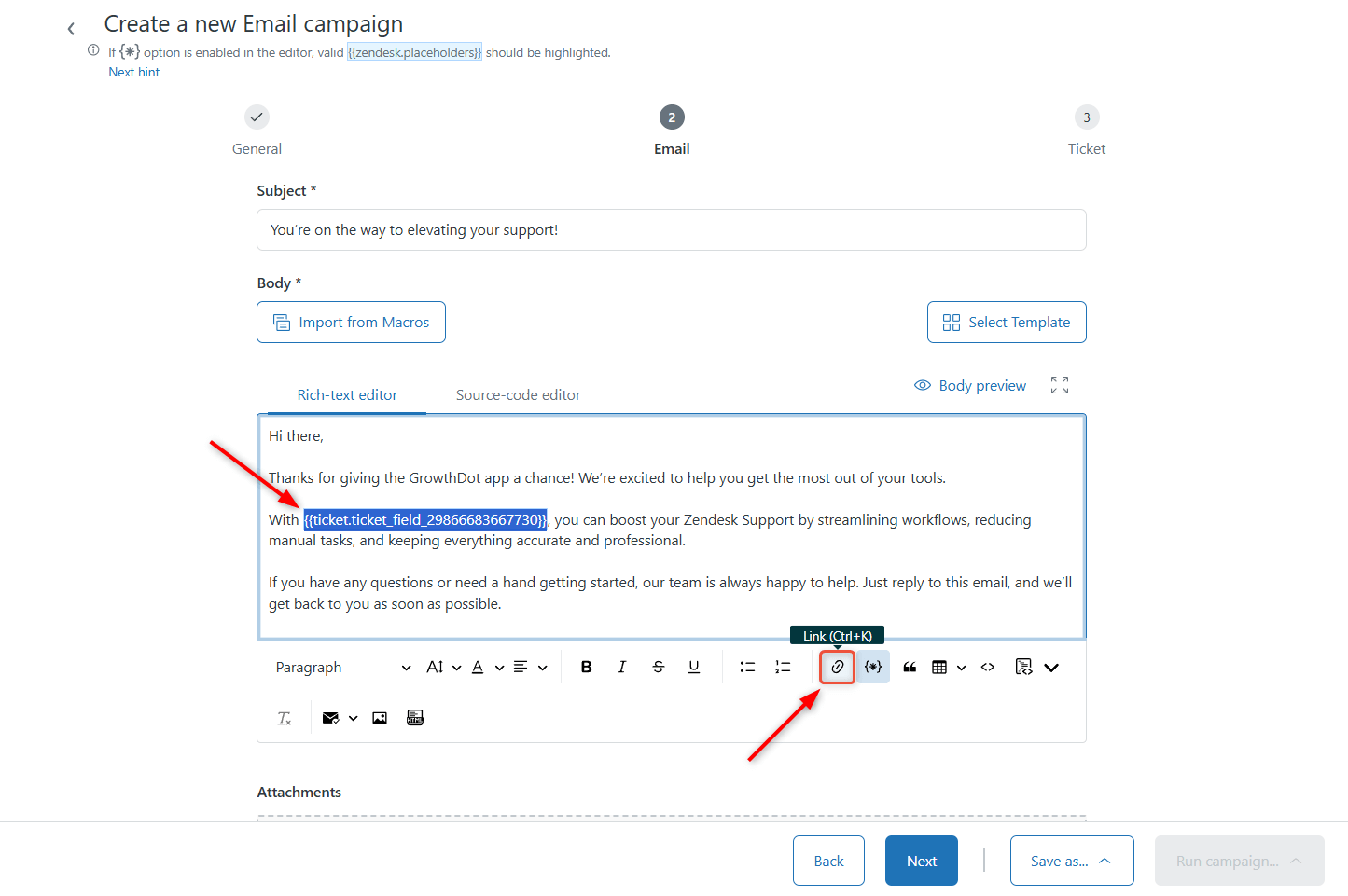 Add Link to Placeholder