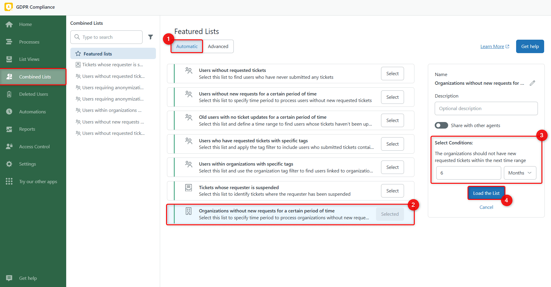Automatic List - Orgs without new requests