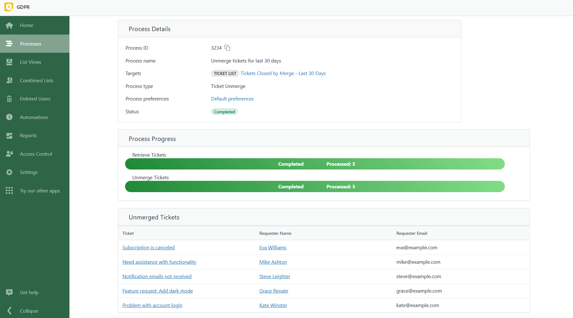 Bulk Unmerged Tickets