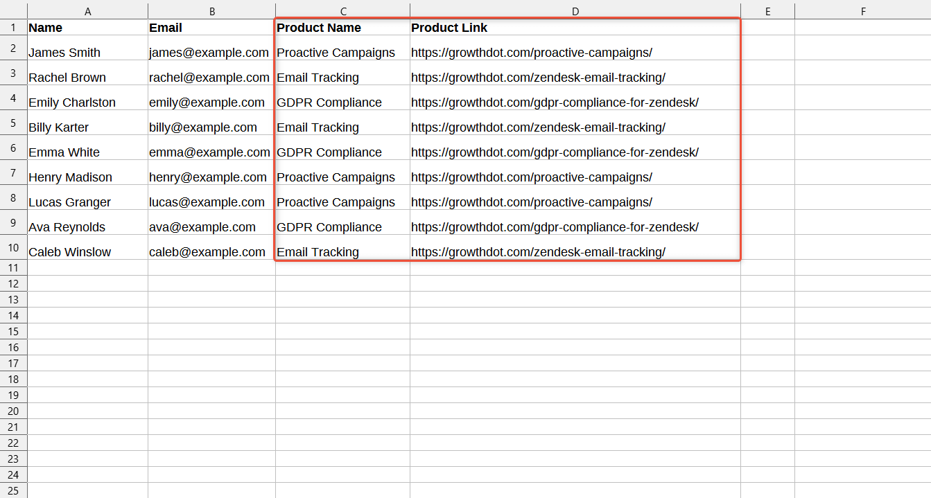 CSV with Text and Link Columns