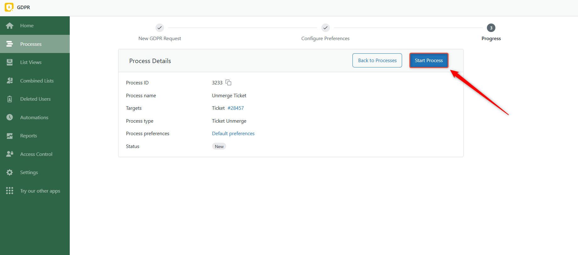 Start Unmerge Process
