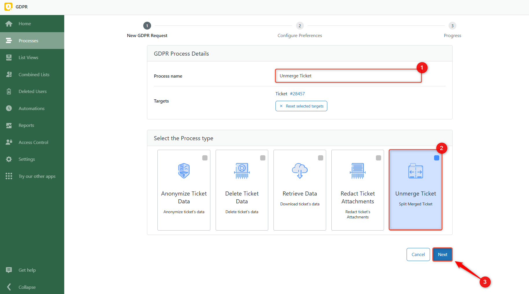 Unmerge Process Type