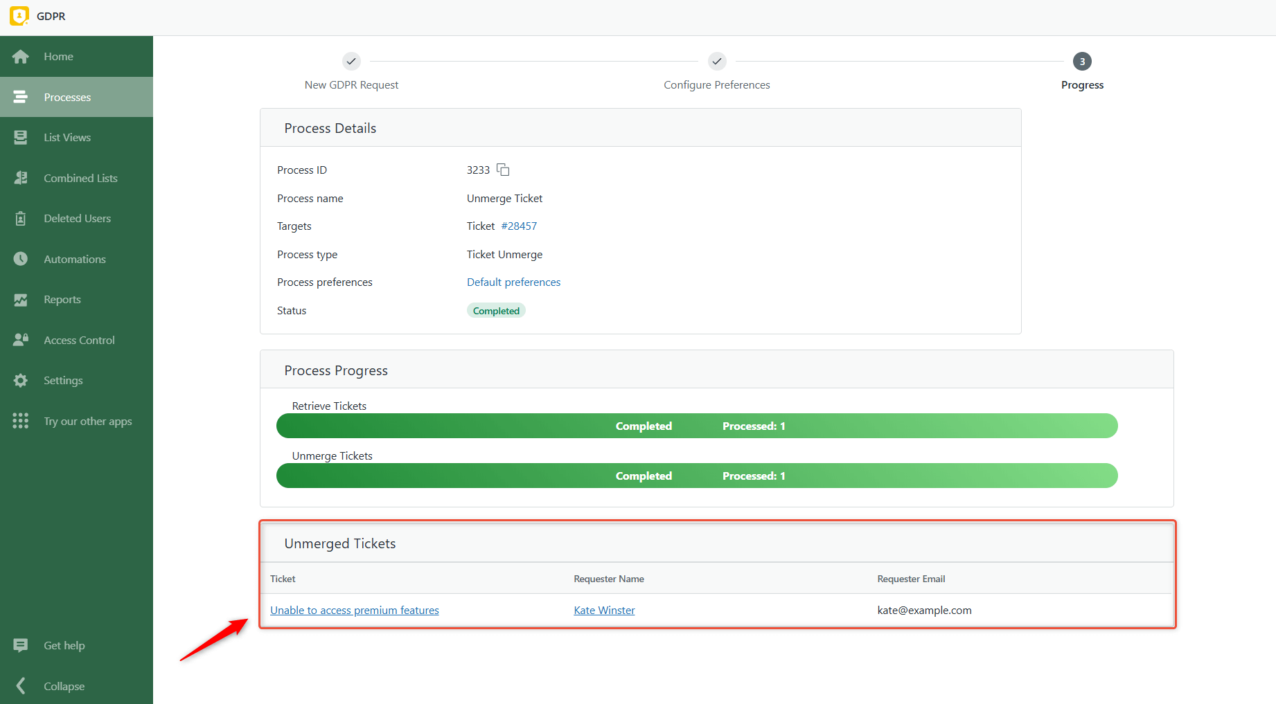 Unmerged Process Completed