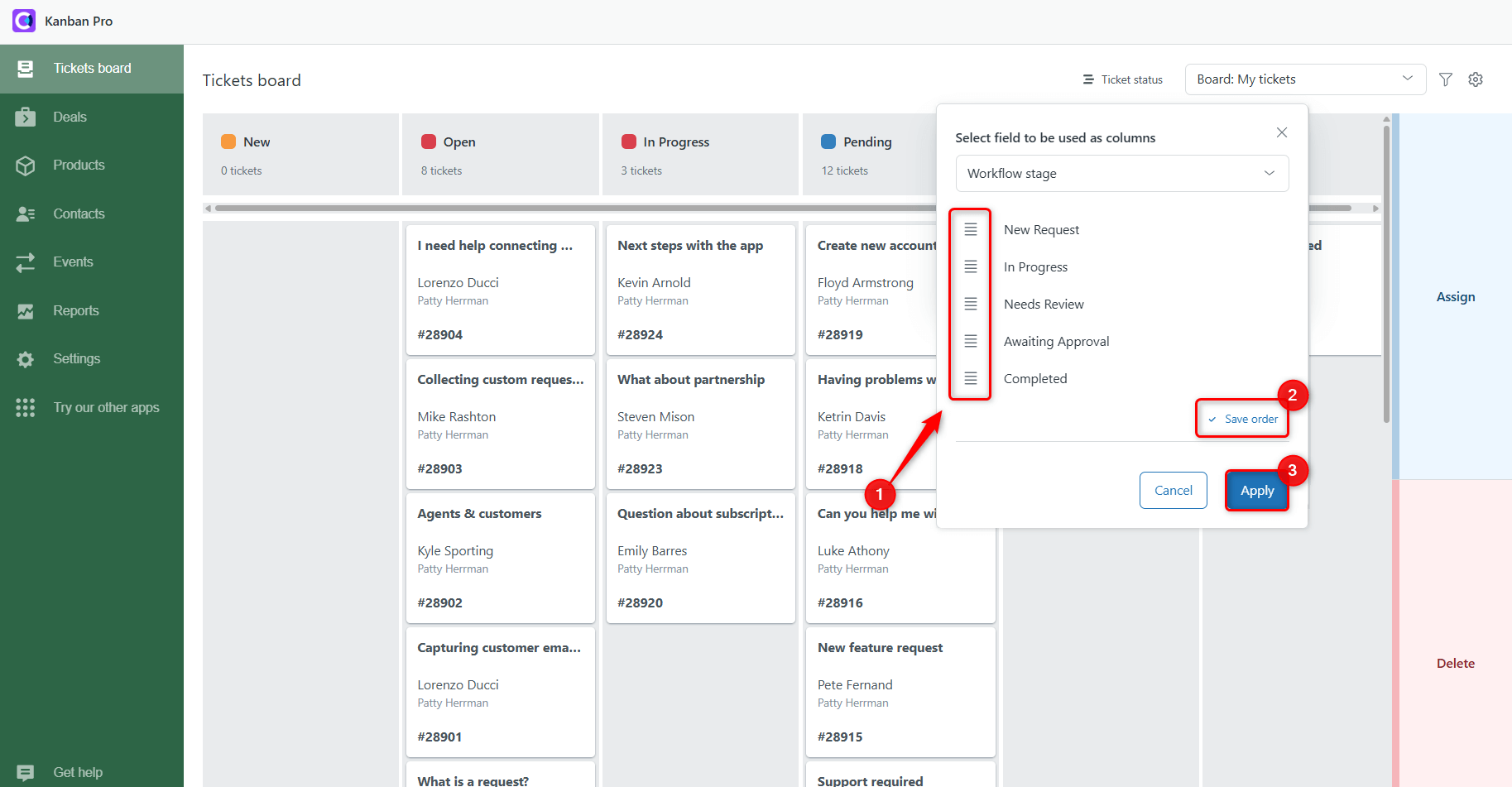 Reorder Columns in Kanban