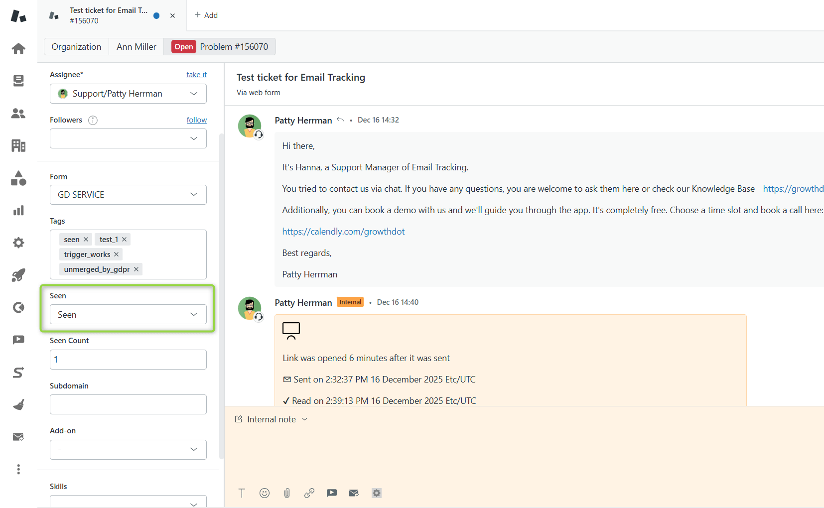 Seen Field in Ticket