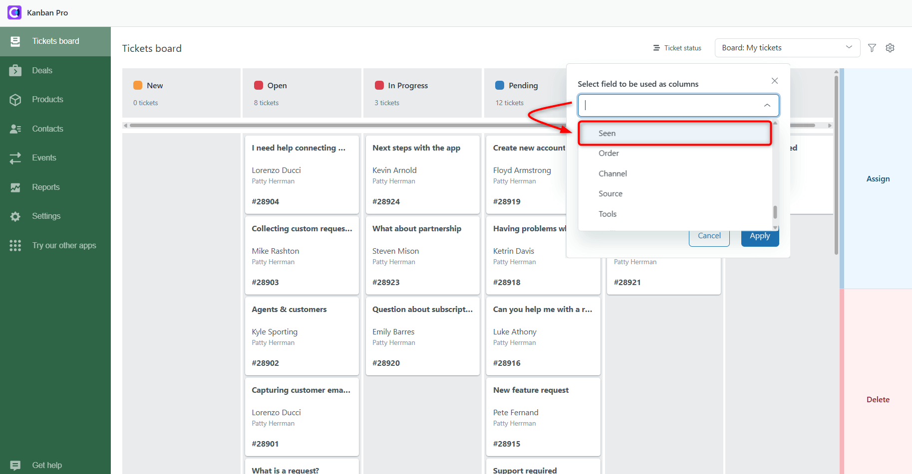 Select Seen Field for Kanban Board