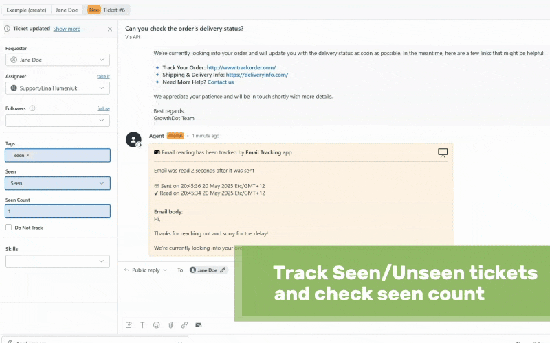 Zendesk Email Tracking Demo