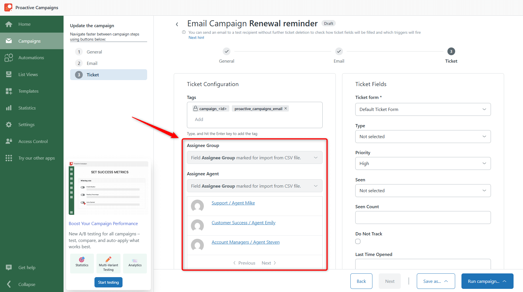 Campaign Tickets Assignees