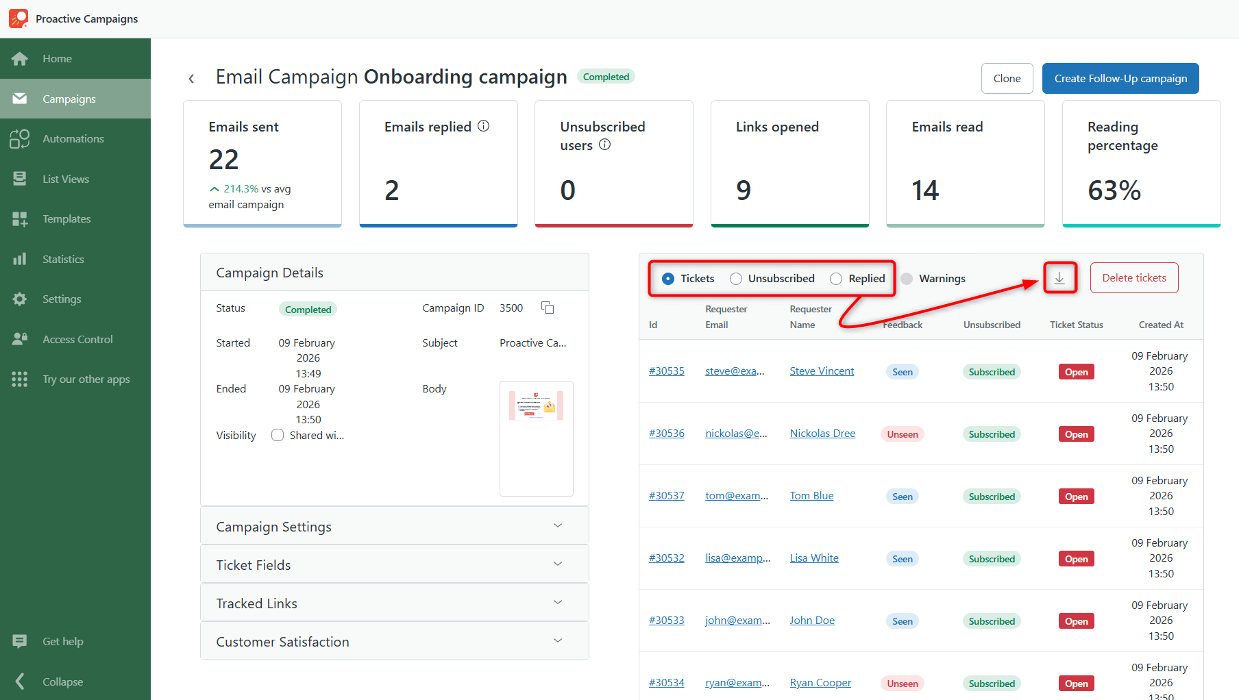 Export Campaign Tickets in Proactive Campaigns for Zendesk