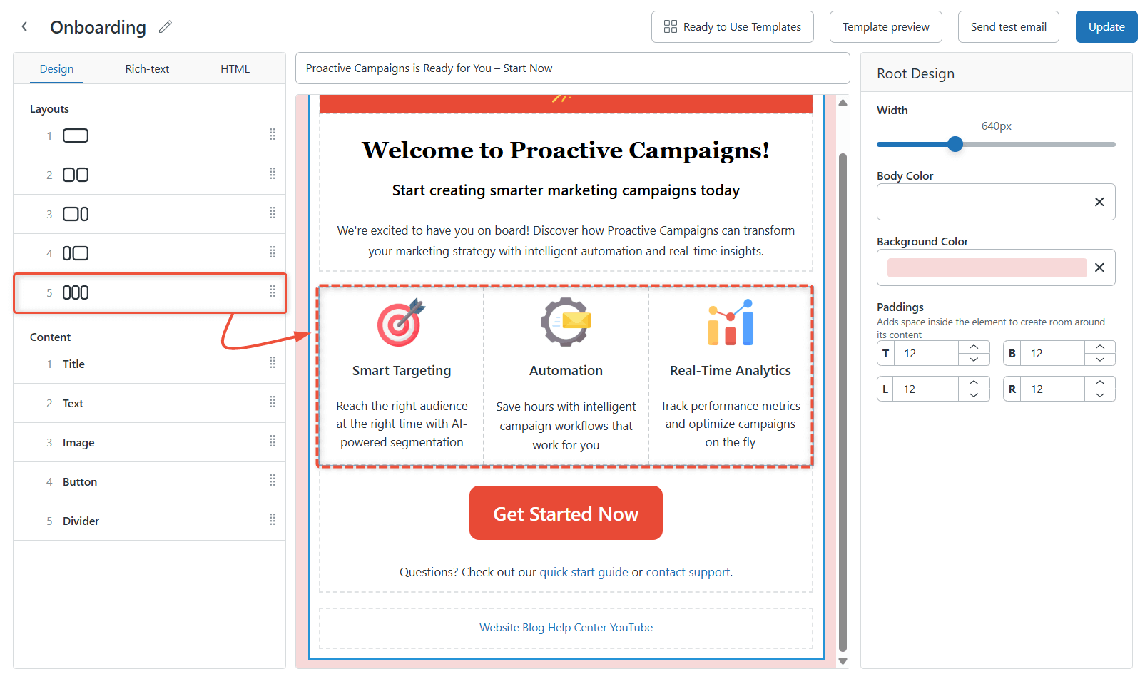 Three-Block Layout in Template Builder Three-Block Layout in Template Builder