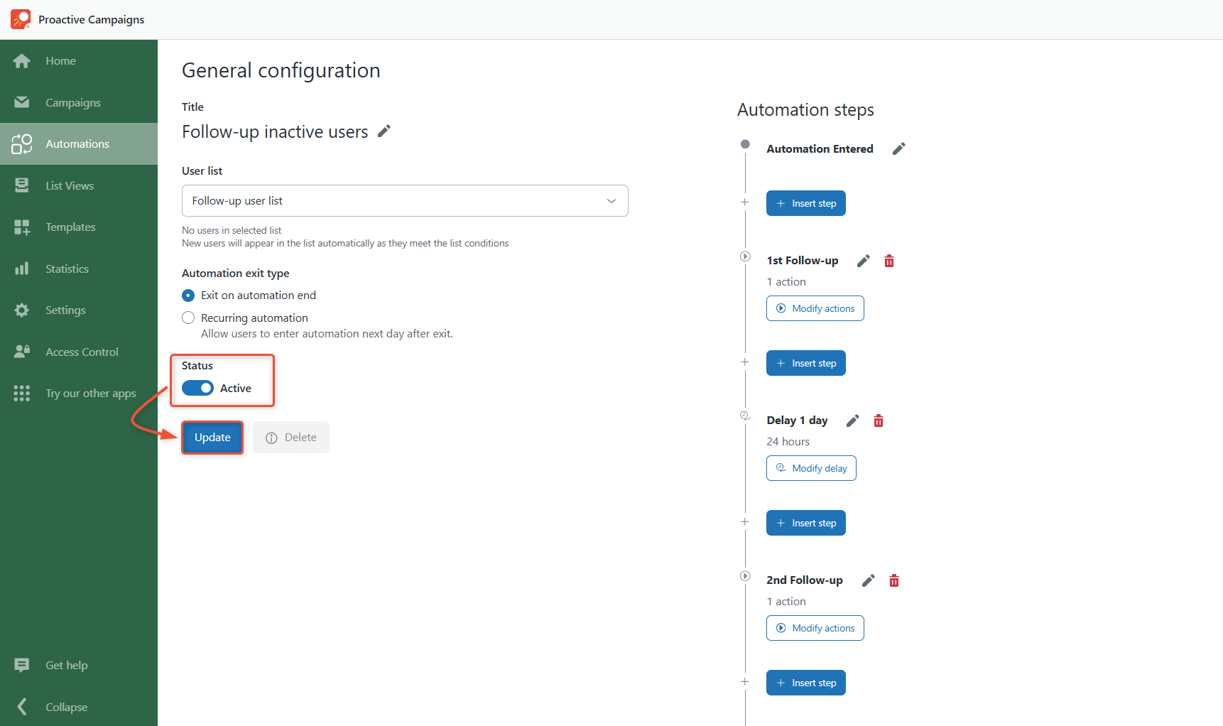 Activate automation with Exit after reply