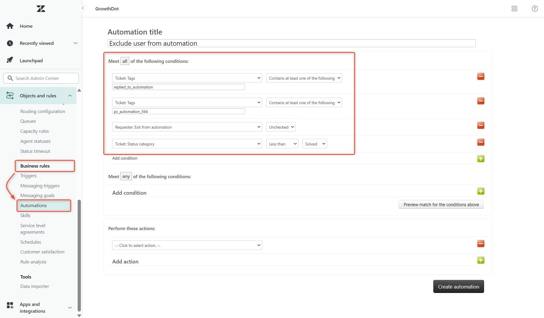 Automation conditions for Exit automation after reply