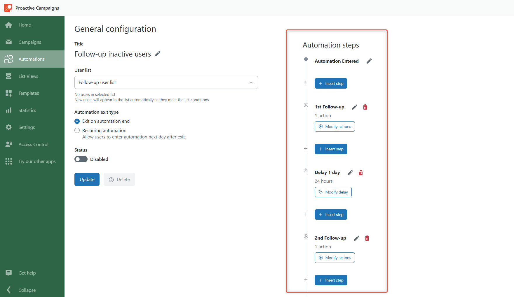Automation steps for Exit after reply