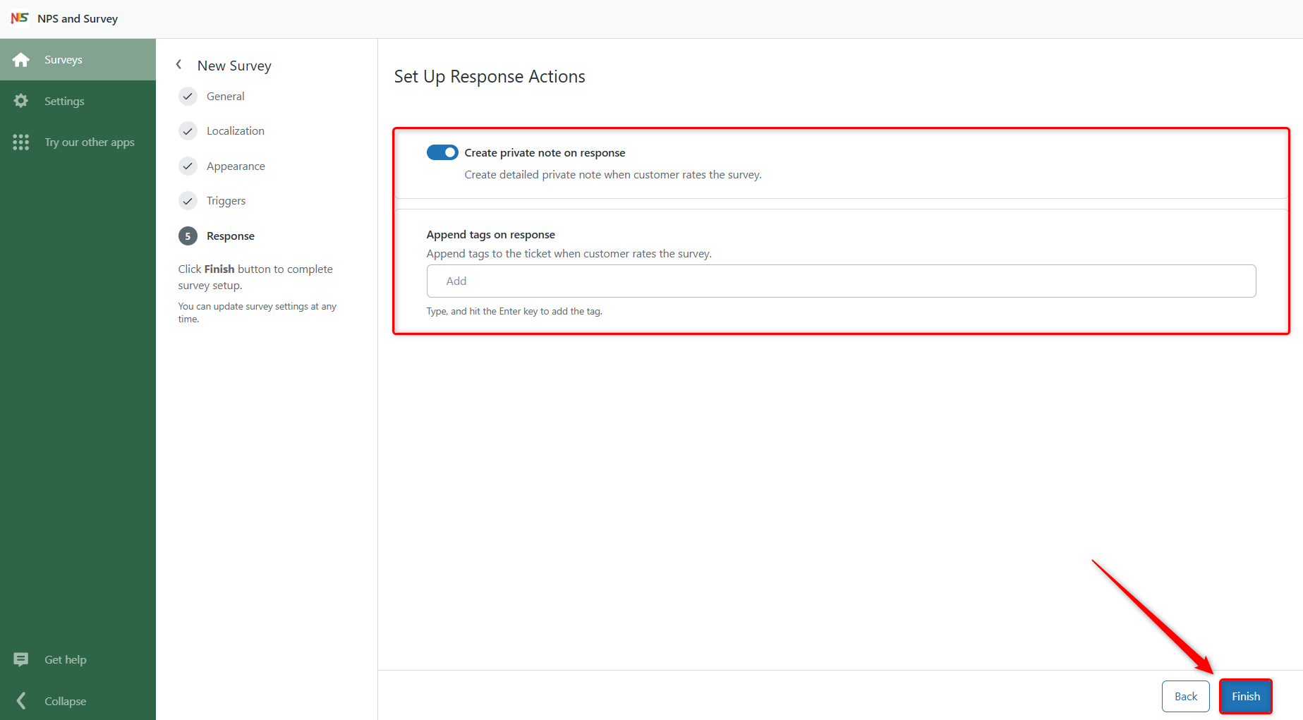 Configure Survey Response Actions
