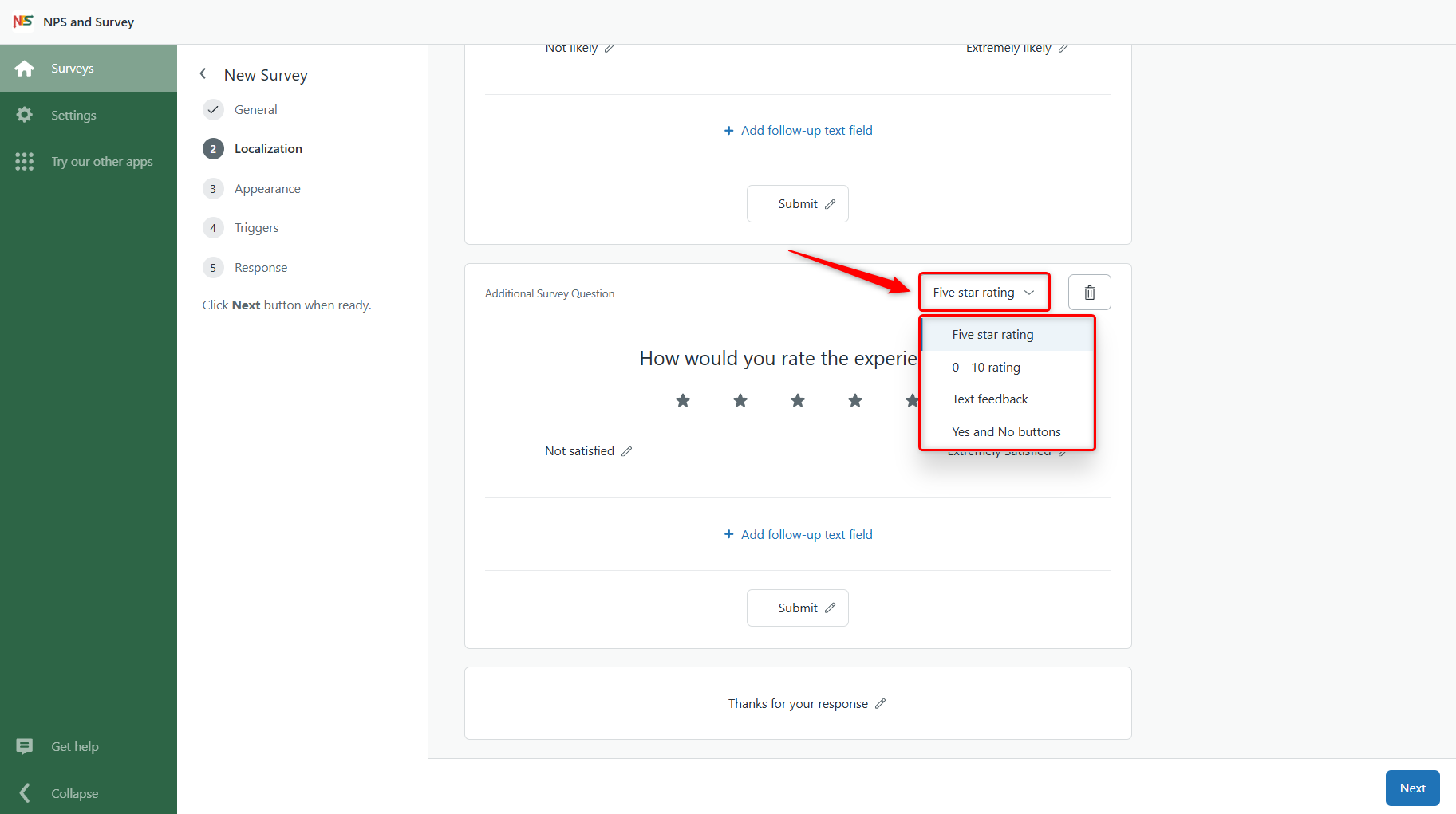 Select Type of Additional Survey