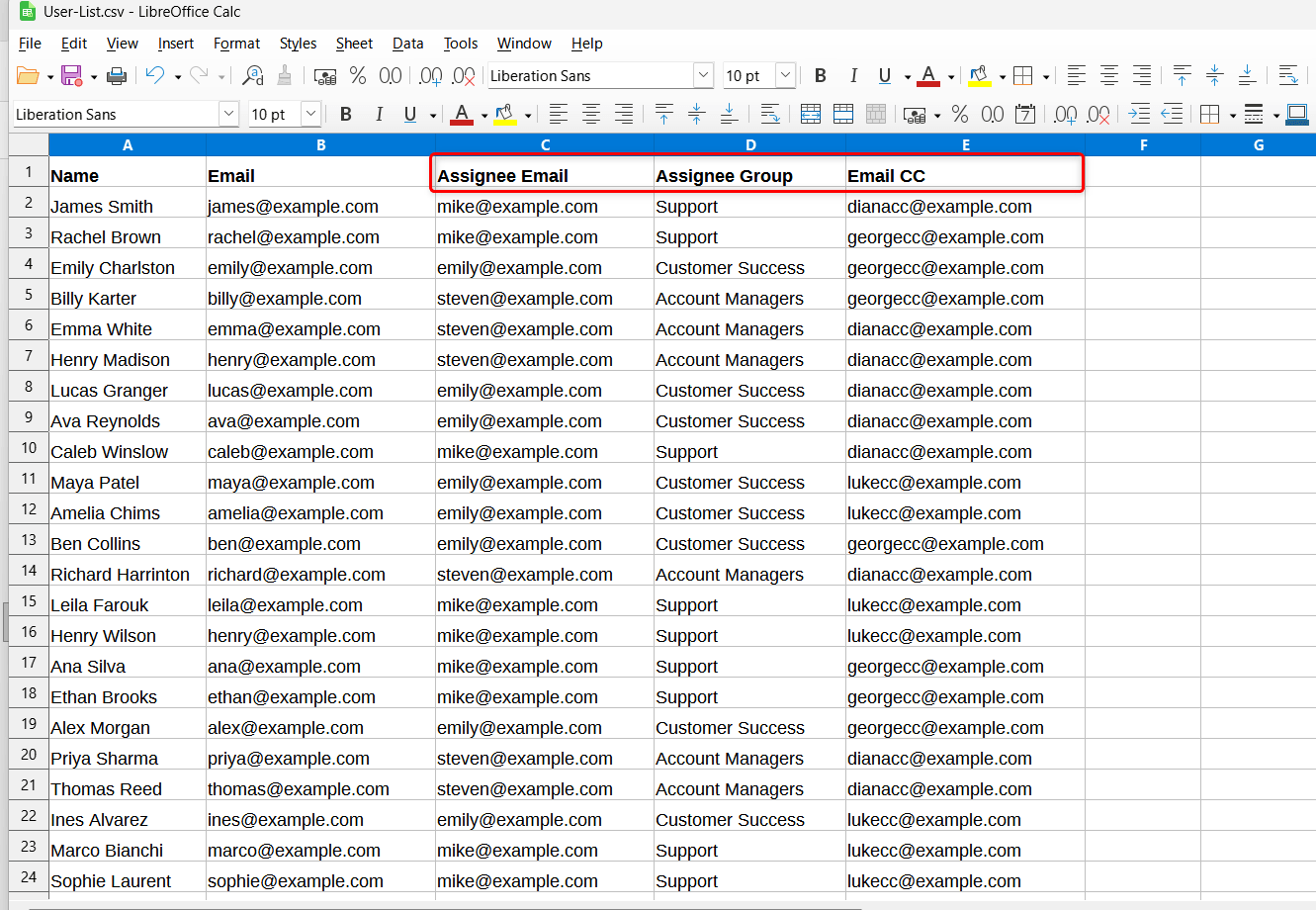 Assignee Columns in CSV File