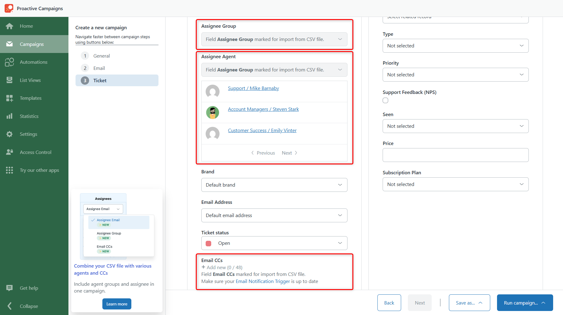 Assignee Fields Imported from CSV