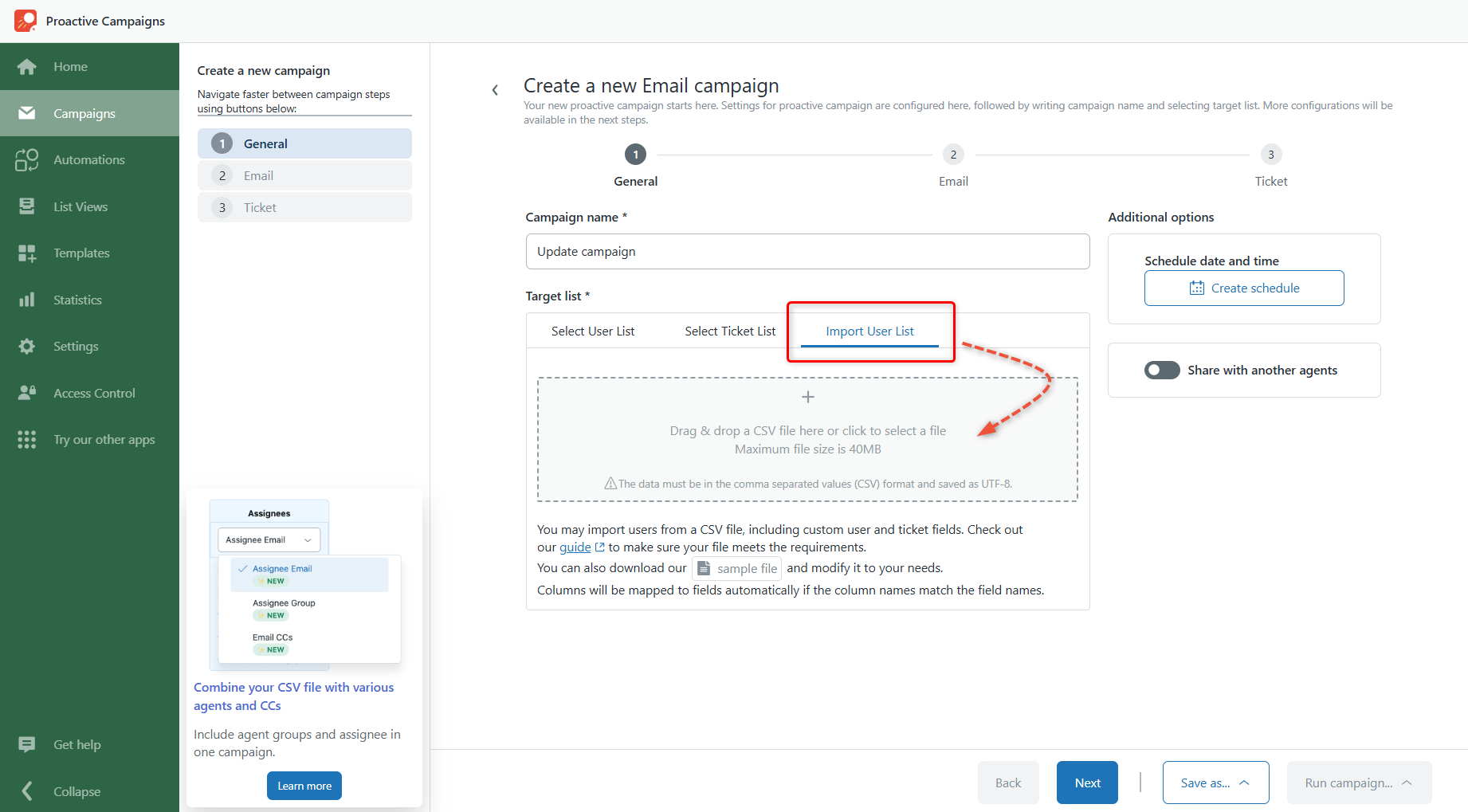 Upload CSV with Assignee