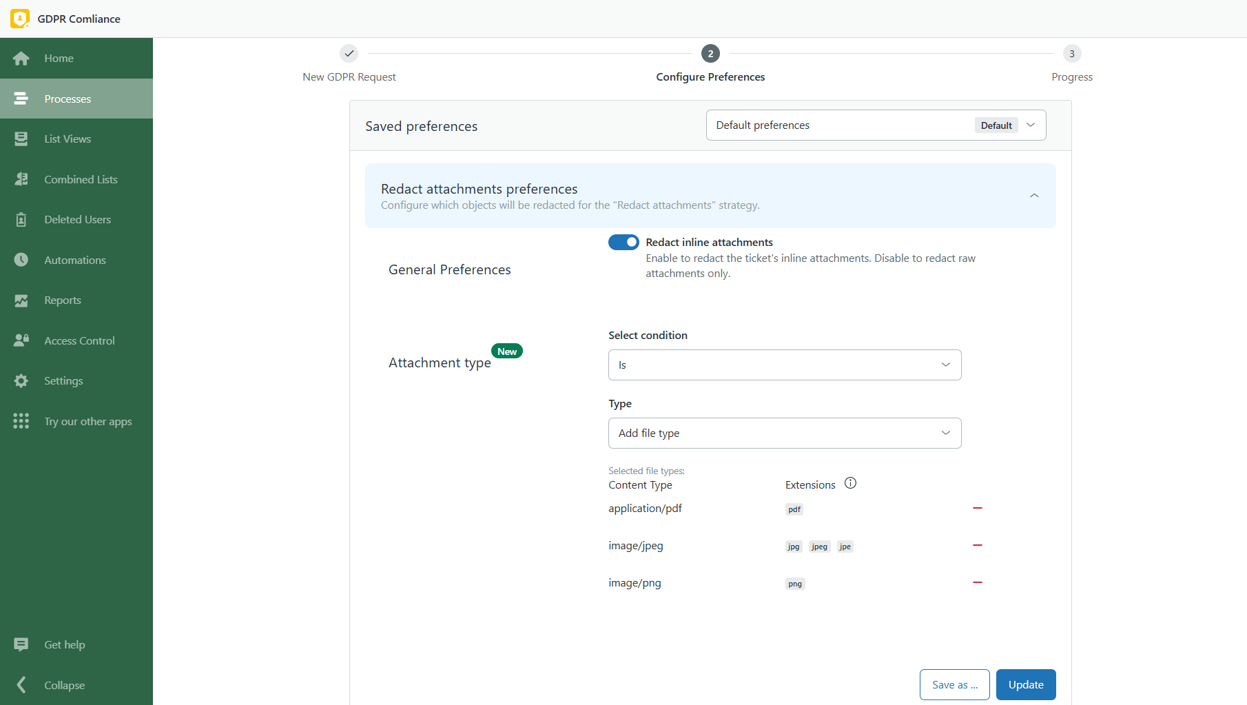 Configure Redact Attachments