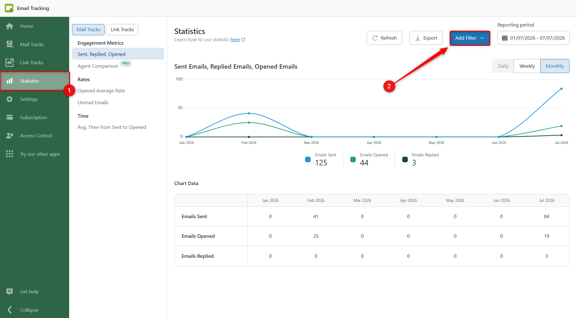 Email Tracking Statistics - Add Filter Email Tracking Statistics - Add Filter