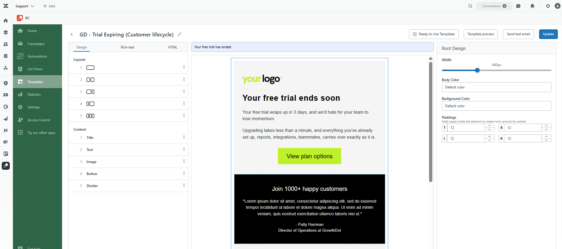 Template PC Drip Campaigns in Zendesk Template PC Drip Campaigns in Zendesk