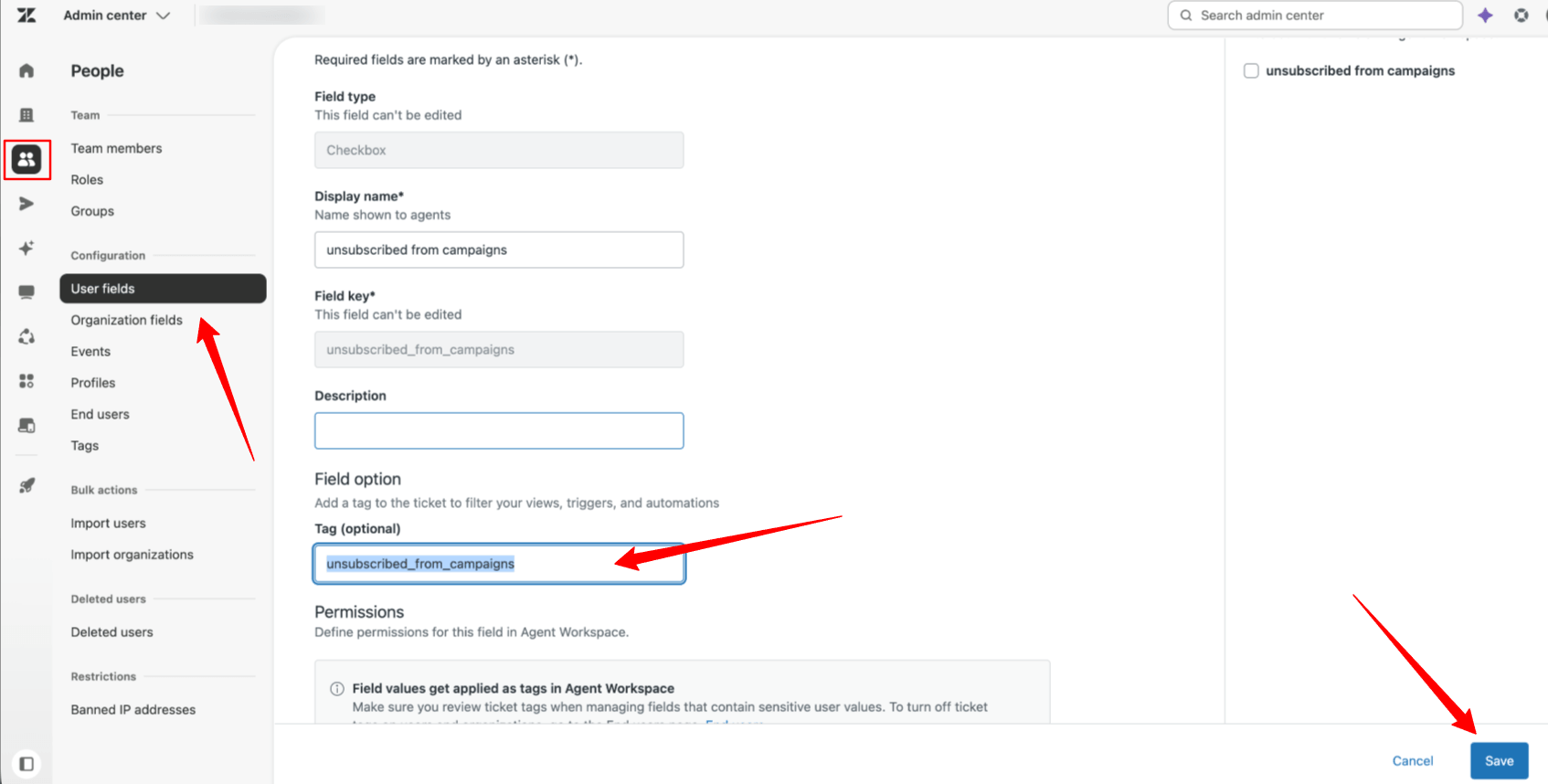 User Field Unsubscribe User Field Unsubscribe