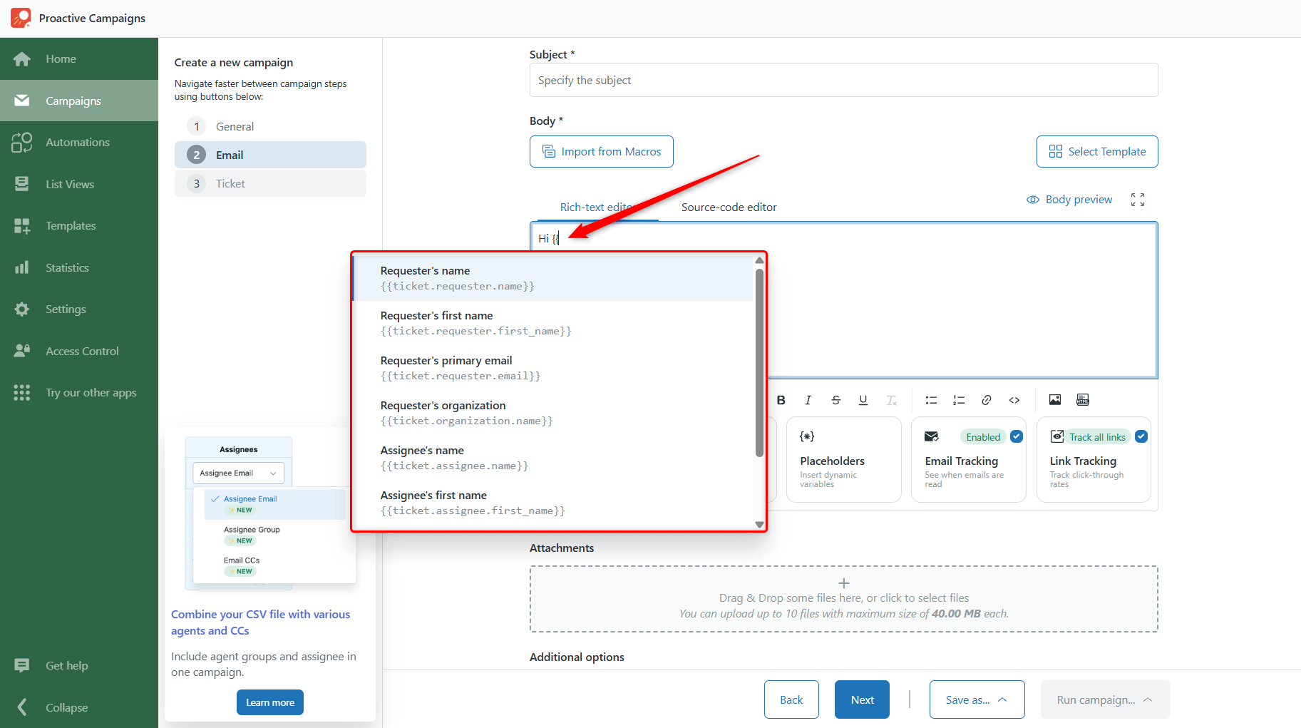Insert Placeholder with Curly Brackets