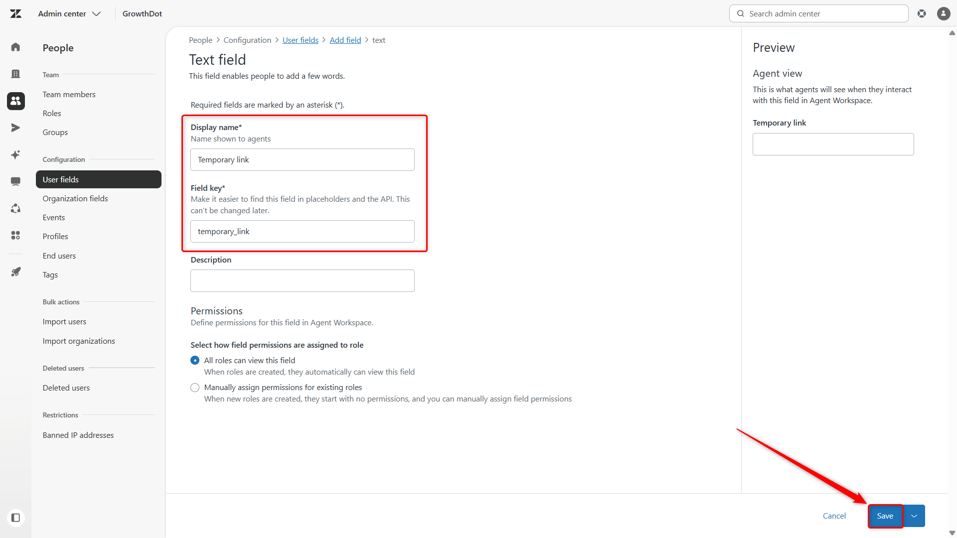 Text Field for Temporary Link