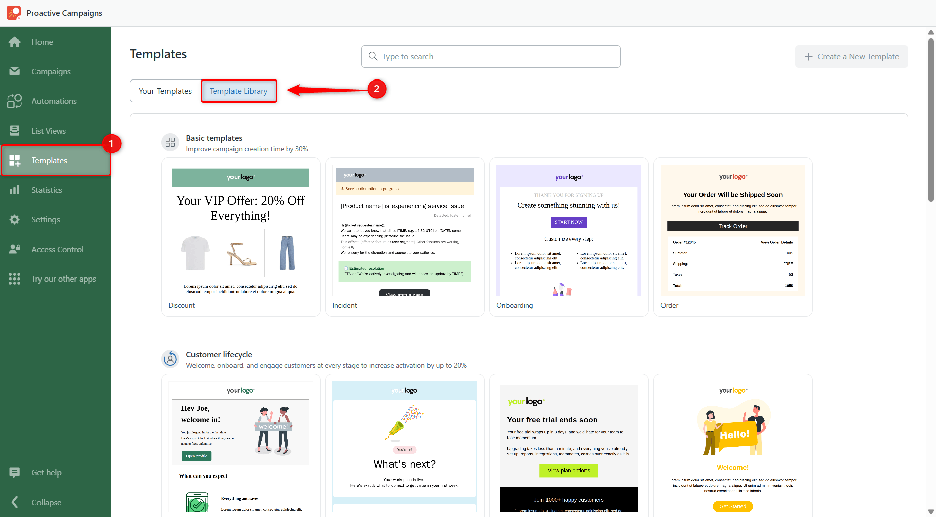 Template Library in Proactive Campaigns